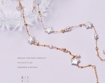 Handmade Star Pearl Bead Bracelet•14K Gold Filled Bracelet•Dainty Gold Bracelet•Wedding Bridesmaids' gifts•Birthday Gift•Bridesmaid Jewelry