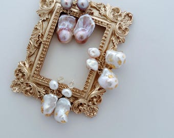 Large Baroque Pearl Statement Earrings, Handmade Gold Filled Dramatic Dangle Earrings for Wedding & Special Occasion.