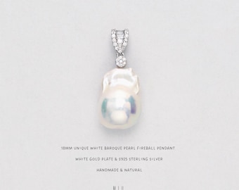 18MM Iridescent Baroque Pearl Pendant: White Gold Plated Sterling Silver