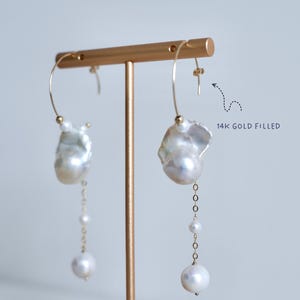 Baroque Pearl Fireball Dorp Earrings - 14K Gold Filled Earrings image 2