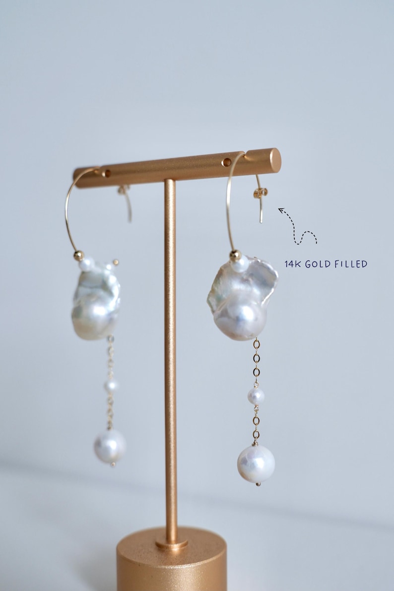 Baroque Pearl Fireball Dorp Earrings - 14K Gold Filled Earrings image 2