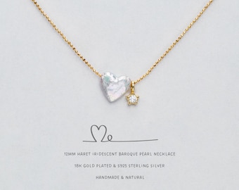 Handmade Baroque Pearl Heart Necklace: Dainty Gold Choker,Minimalist Wedding Gift for Her,Natural Freshwater Pearl