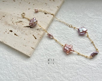 Handmade 14K Gold Filled Baroque Pearl Star Bracelet,Delicate Pearls Bracelet, Made to Oder