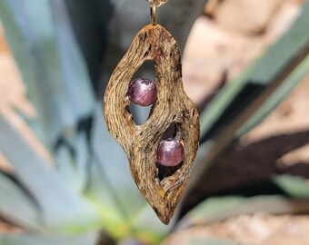 2028 Cholla cactus pendant with mauve colored glass beads.