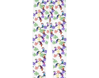 Tropical Toucan Pattern Kids Leggings | Colorful Palm Print
