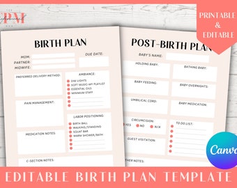 BIRTH PLAN CHECKLIST Editable Birth Plan Printable for Mom to Be, Labor and Delivery Plan, Hospital Maternity Checklist, After Birth Pdf