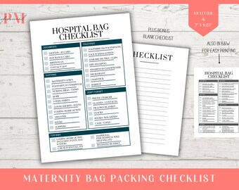 Maternity Hospital Packing List, Labor and Delivery Hospital Bag Printable Checklist for Pregnant Mom to Be and Newborn Coming Home List Pdf