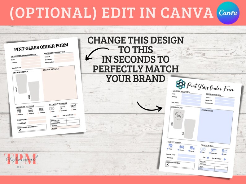 Pint Glass Order Form Editable Template, Custom Cup Order Forms for