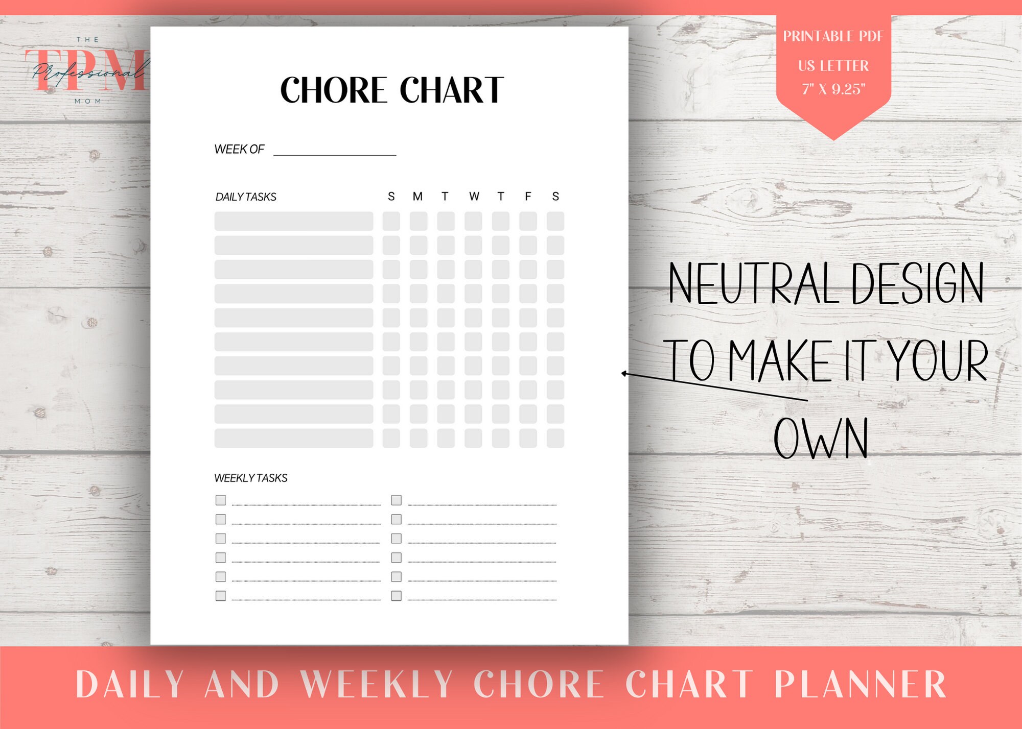 Adult Chore Chart Printable PDF, Daily Weekly Chores for Teens or Kids ...