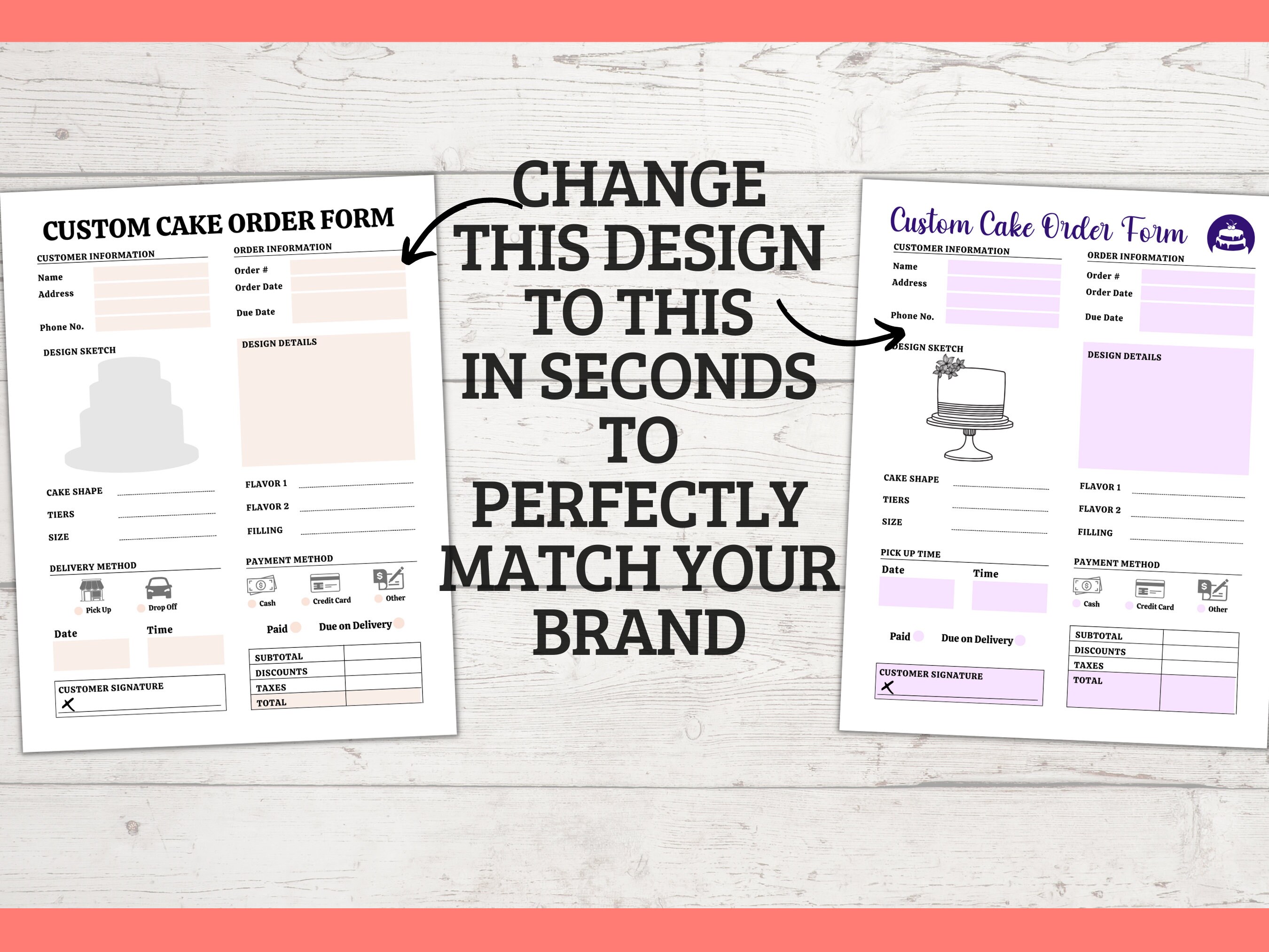 Cupcake Order Form Bundle, Custom Cake Order Form Template Editable ...