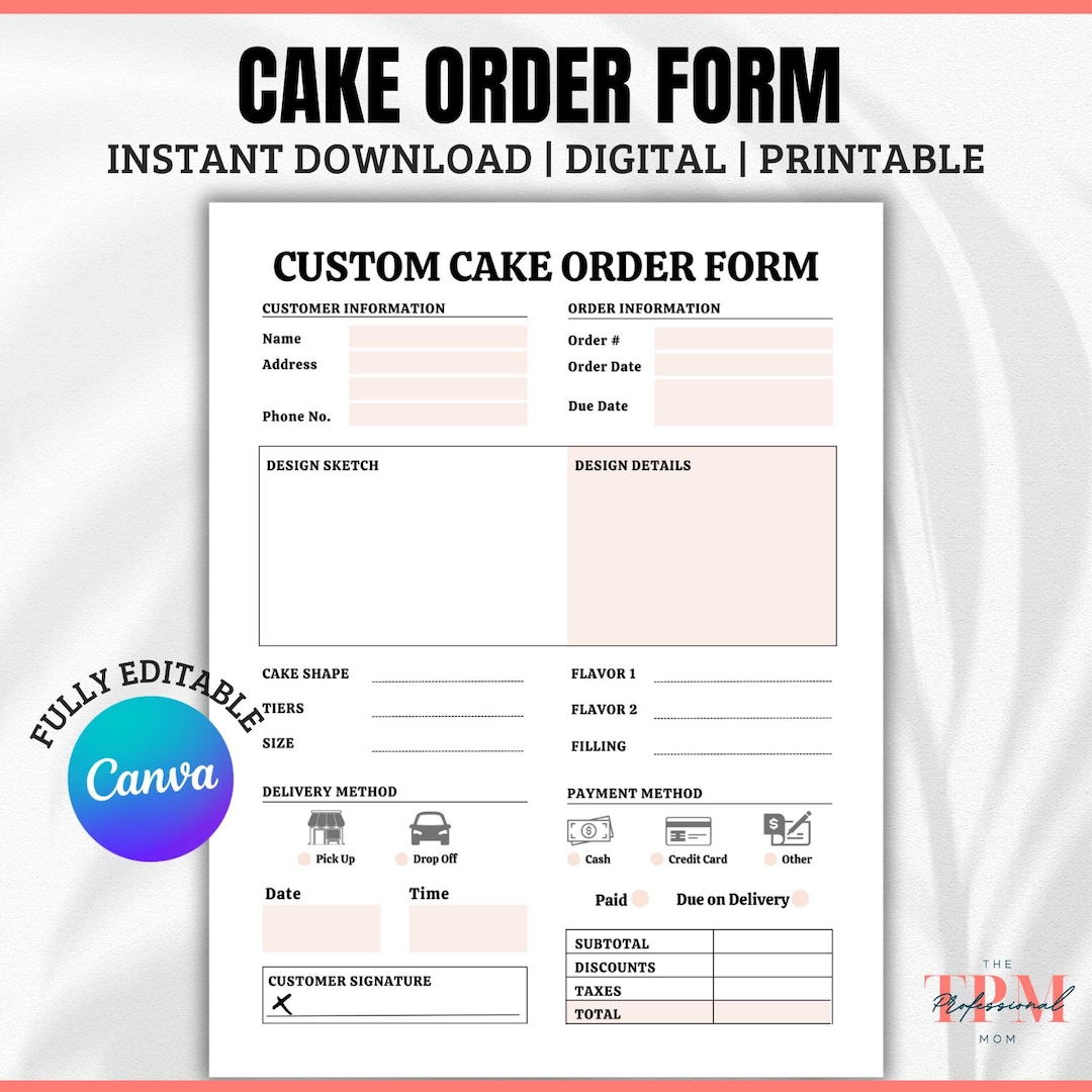 Custom Cake Order Form Bundle, Bakery Business Editable Canva Template ...