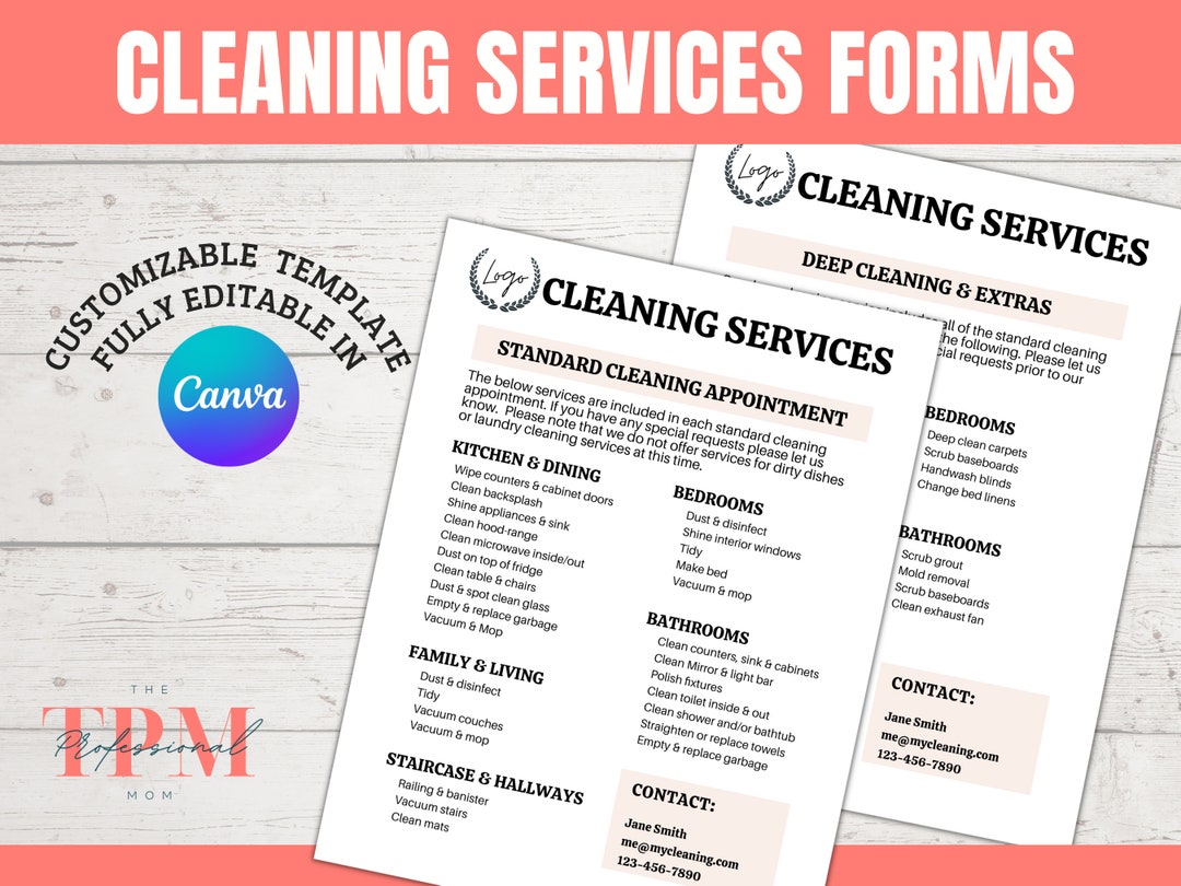 Cleaning Services List, Editable Template for Cleaning Business