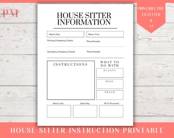 House Sitter Instructions for Maternity Prep, Pregnancy Detail Sheet for Hospital Overnight, Home Babysitter Contact List Printable Pdf