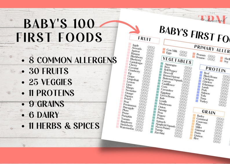 Baby Food Checklist Printable Baby First 100 Foods - Etsy