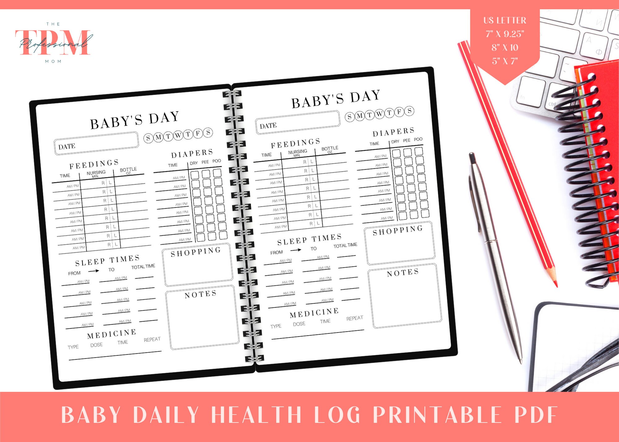 Baby Log Printable, Newborn Feeding and Diaper Tracker, Sleep Schedule ...