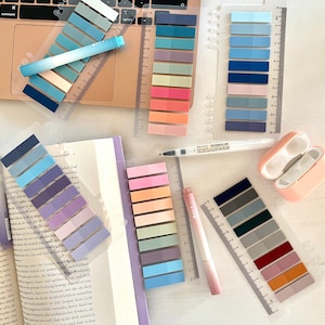 200 post-it | Linguette indice – Trasparenti e colorate | Set di post-it con righello – per studio, scuola, ufficio e bullet journal – 10 colori