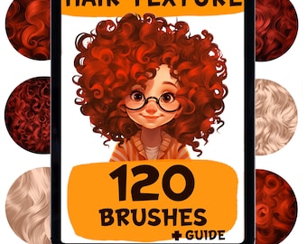 127 Procreate Brushes Texture Hair. Curly Hairstyle texture outline brushes for Procreate. Anime manga dual color brushes. Character design