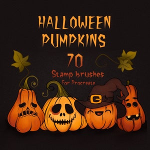 70 Halloween Pumpkins stamp brushes for Procreate | Design stamp brushes for Procreate | Halloween stamp brushes | Pumpkin stamp brushes set