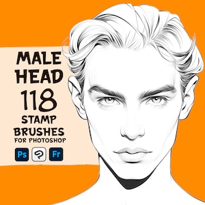 Photoshop male head stamp brushes | Photoshop brushes | Female body stamp brushes | Clip Studio Paint | Affinity Photo | Male face stamp