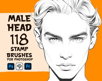 118 Male Head Stamp Brushes: Photoshop, Clip Studio, Affinity (Digital Download)