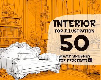 50 Rooms Interior Stamp Brushes for Procreate (Digital Download)