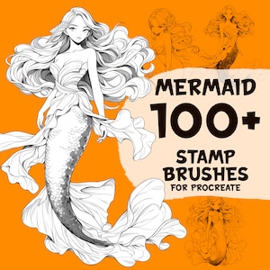100+ mermaid stamp brushes for Procreate, procreate, procreate stamp, procreate brushes, procreate stamp brushes, procreate character design
