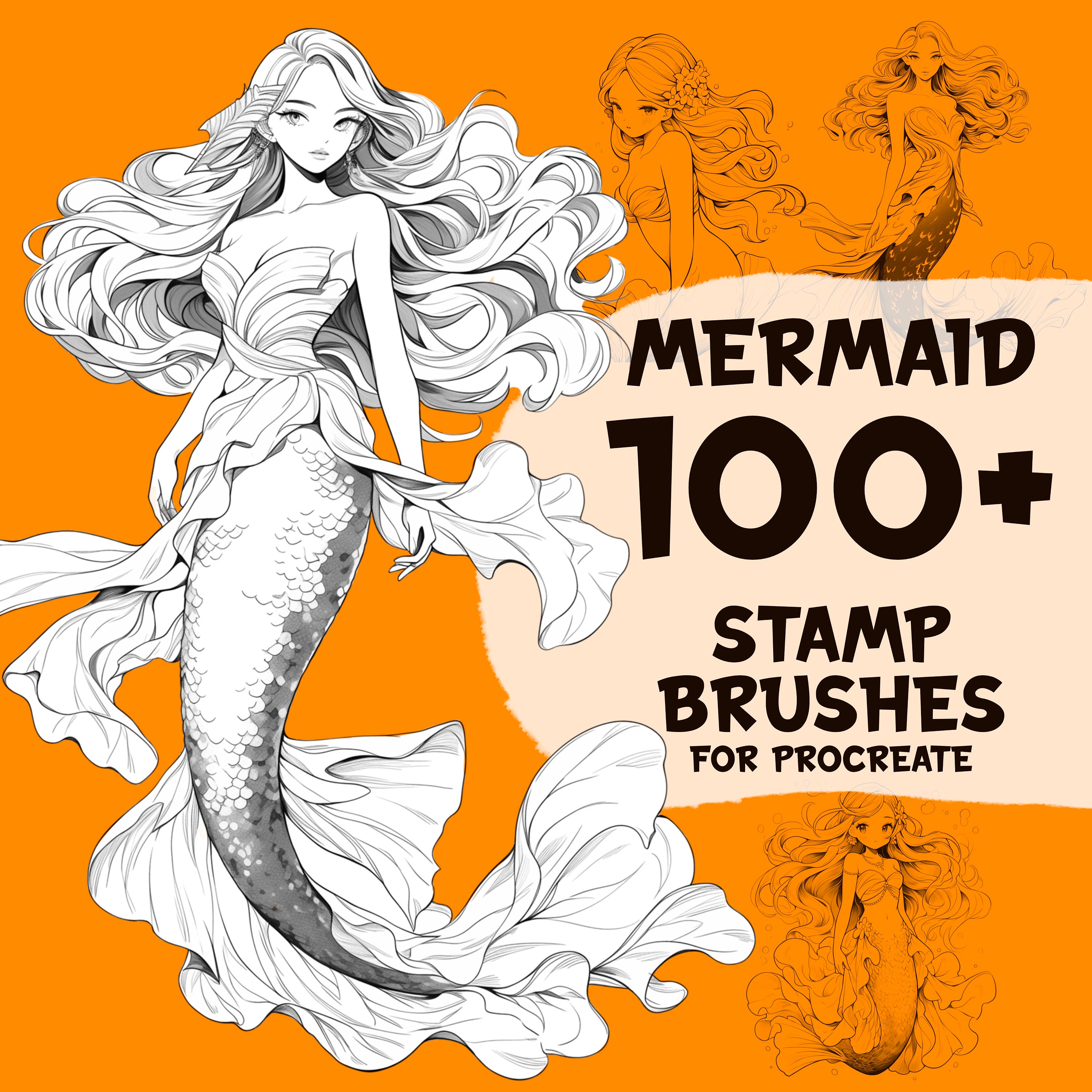100+ Mermaid Stamp Brushes for Procreate – Character Design Stamps & Procreate Brush Set