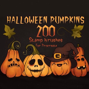 300 Halloween-pompoenstempelborstels voor Procreate-app (digitale download .brushset)