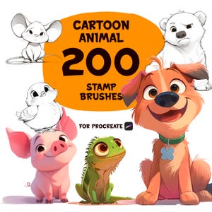 200 Cartoon Animal Stamps for Procreate (Digital Brushset)