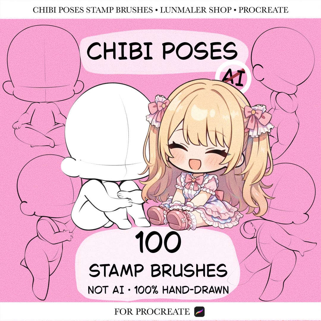 100 Chibi Poses Stamp Brushes for Procreate App. Anime Chibi Poses ...