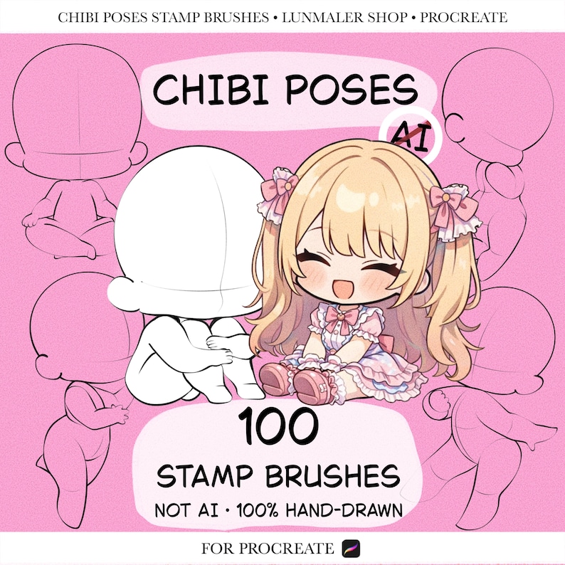 100 Chibi Poses Stamp Brushes for Procreate App. Anime Chibi Poses ...