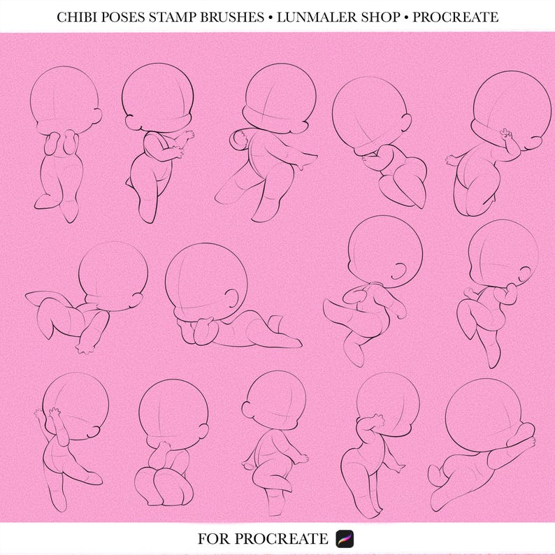 100 Chibi Poses Stamp Brushes for Procreate App. Anime Chibi Poses ...
