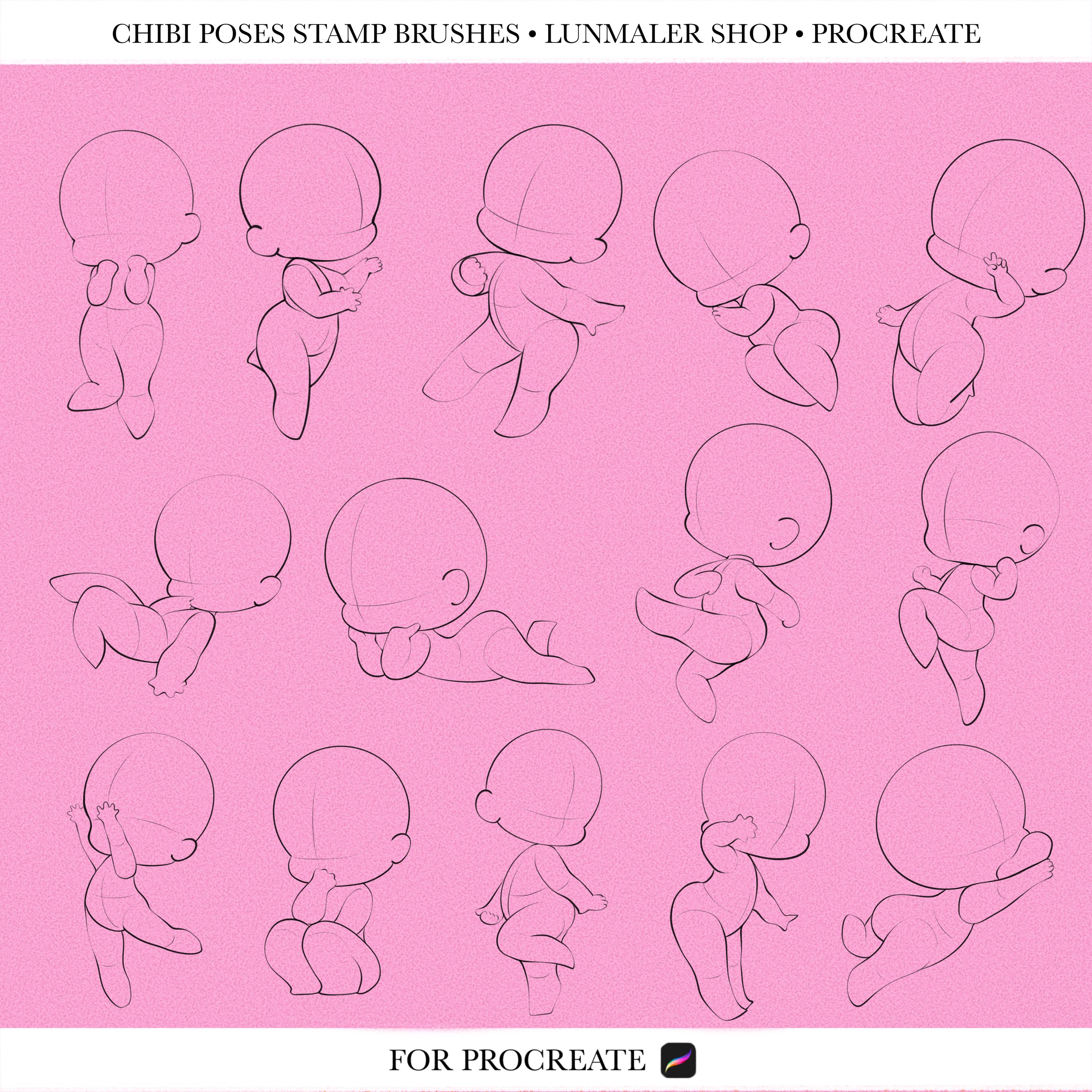 100 Chibi Poses Stamp Brushes for Procreate App. Anime Chibi Poses ...