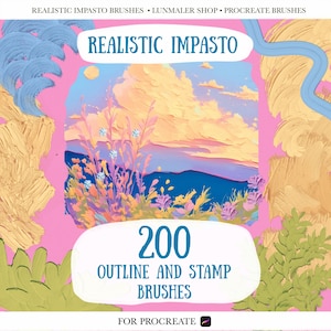 Impasto-stempel- en contourpenselen voor Procreate. Olieverf, realistisch gouachepenseel, tweekleurig penseel. Anime-illustratiepenseel. Procreate-ontwerp