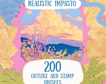 Impasto Stamp and Outline brushes for Procreate. Oil, gouache realistic brush, Dual color brush. Anime illustration brush. Procreate design