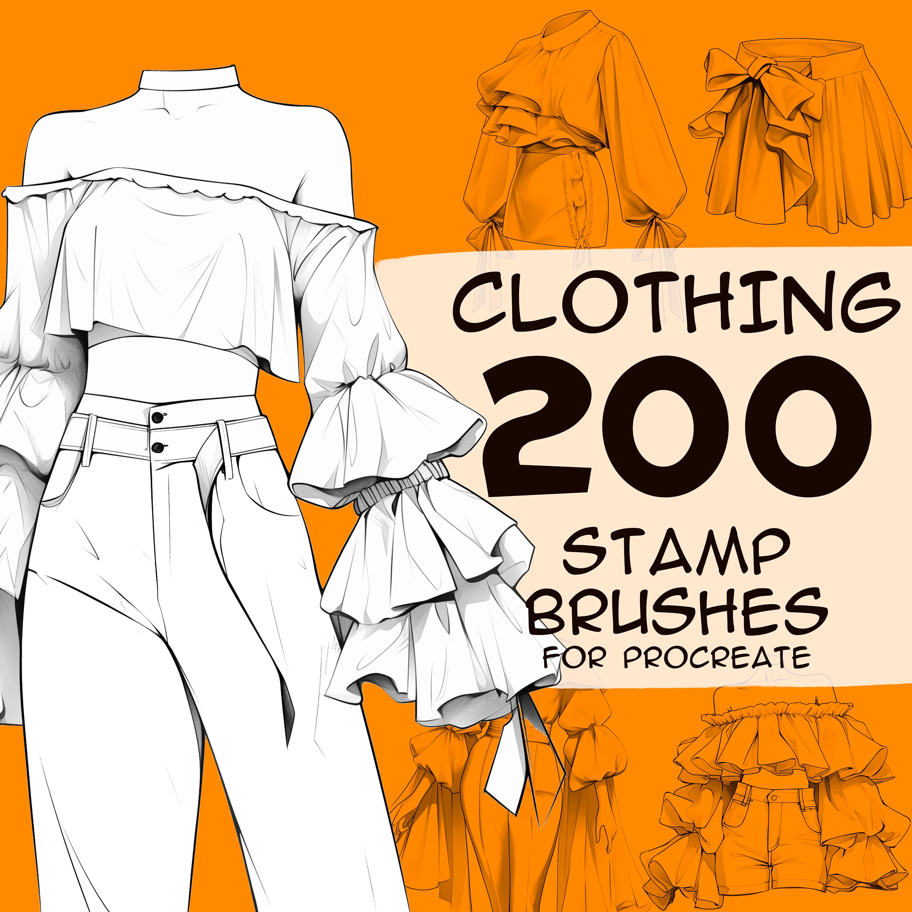 214 pinceles de sellos de ropa para Procreate – Outfits, prendas y diseño de moda
