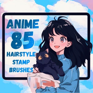 85 Anime hairstyle stamp brushes for Procreate | Manga hairstyle stamp brushes for Procreate | Hair brushes for Procreate | Anime procreate