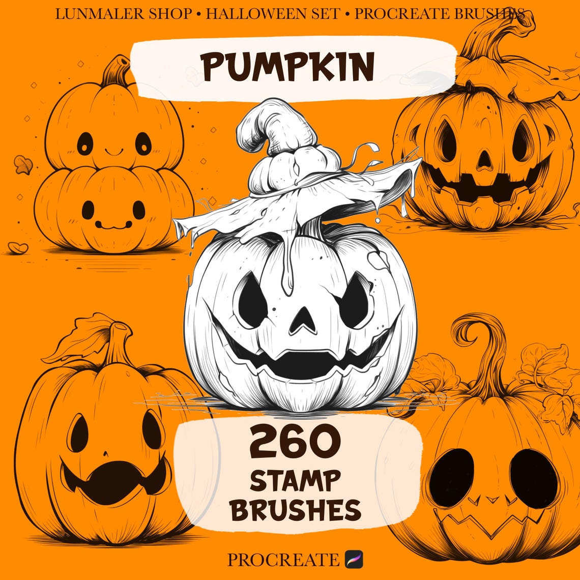 Halloween Procreate Stamp Brush Mega Set: Character, Ghost, Pumpkin ...