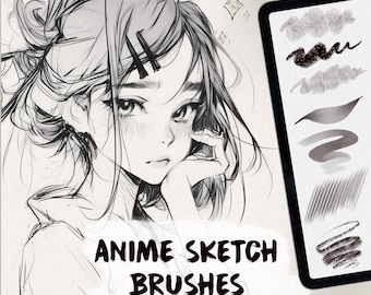 Pincéis realistas para desenho no Procreate. Pincéis de anime. Estilo mangá. Pincéis fofos para desenho animado. Pincéis com textura de lápis para Procreate. Papel