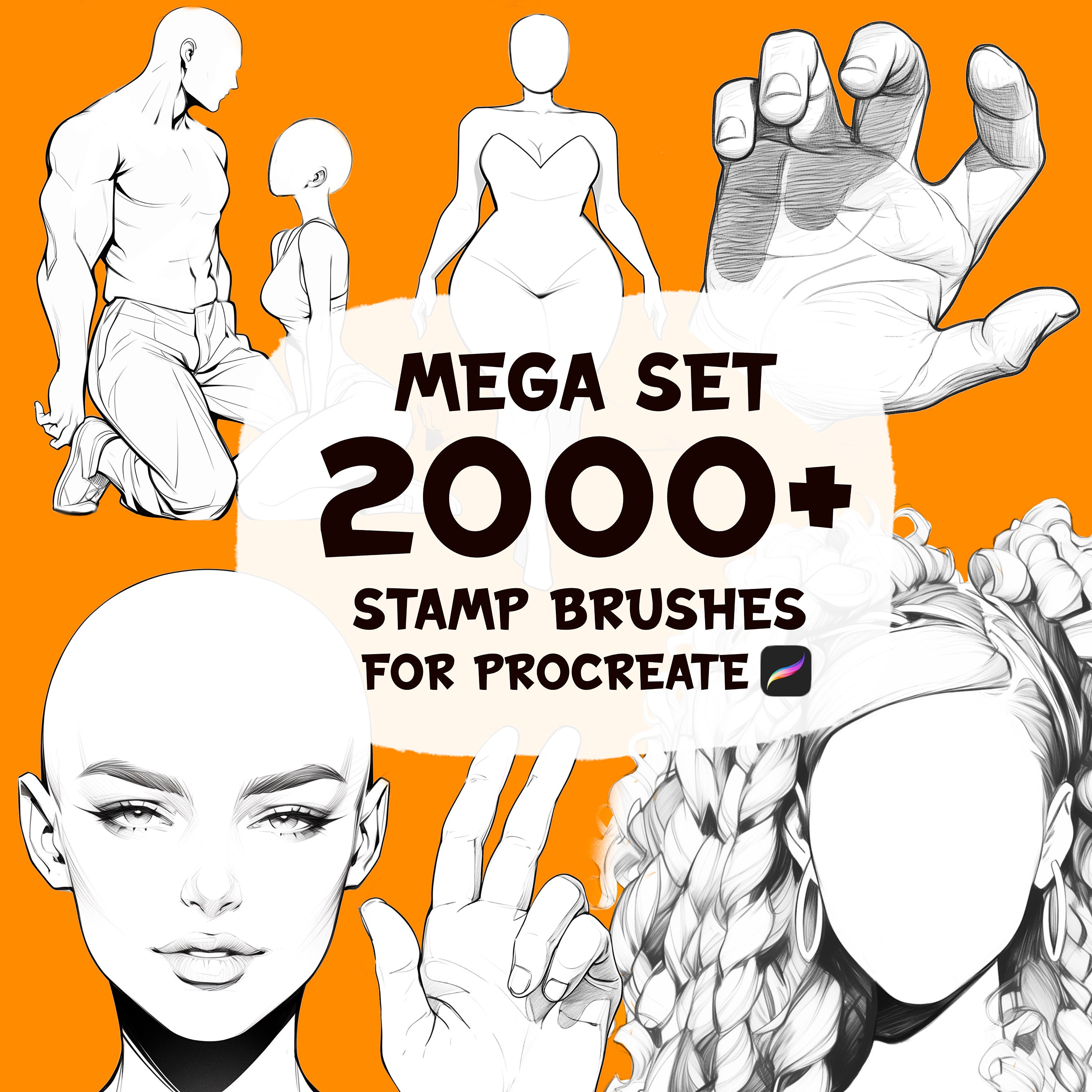 Mega Procreate Stamp Brush Bundle: Bodies, Base Heads, Hairstyles & Hands