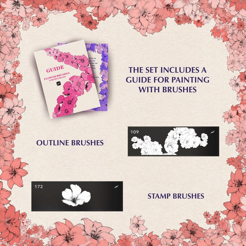 220 Design Flower Outline Brushes for Procreate (brushes & Guide) - Etsy