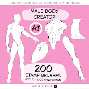 Male Body Maker Stamp Brushes for Procreate. Procreate character design. Procreate poses stamp. Head, Hand, Leg, Foot, Body Stamp brushes