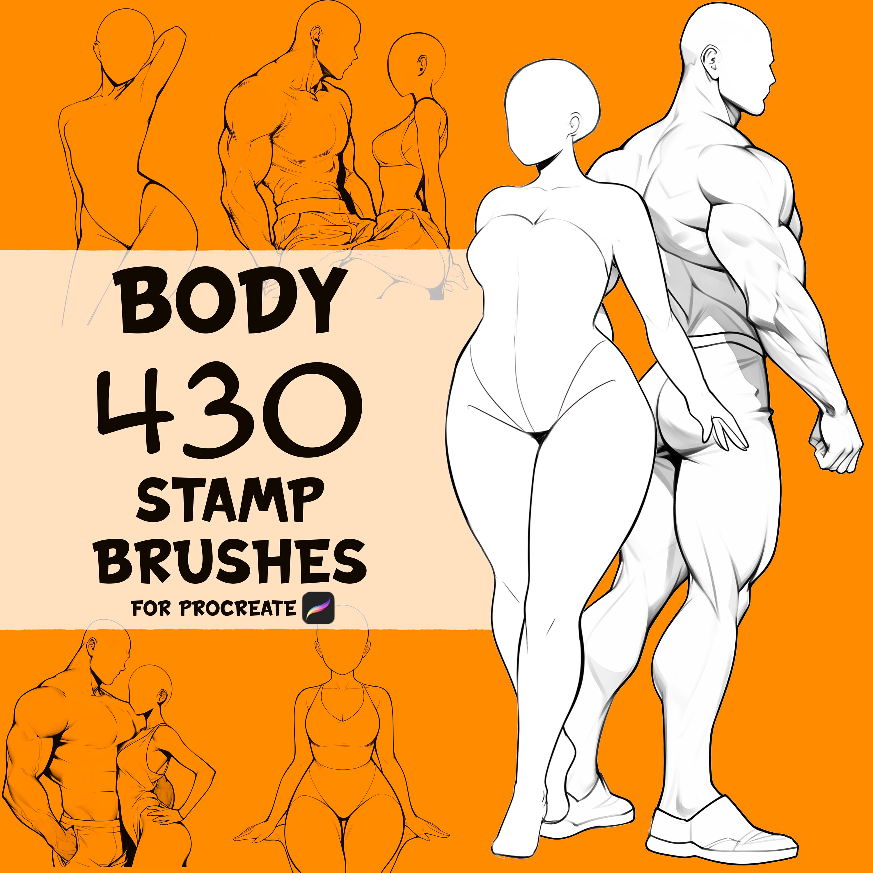 430 Procreate Body Stamp Brushes: Female, Male, Plus-Size, Couples & Dynamic Pose Set