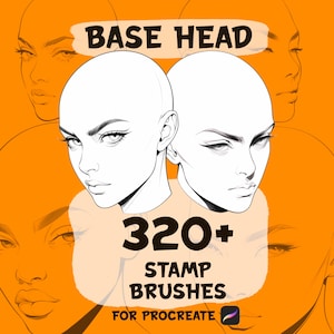 326 base head procreate stamp brushes, Procreate female head, Procreate face stamp brushes, Procreate female face stamp brushes