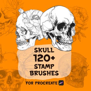 127 Skull Procreate stamp brushes, Skull stamp brushes, skull tattoo stamps, Procreate tattoo, Procreate tattoo brushes, Procreate design