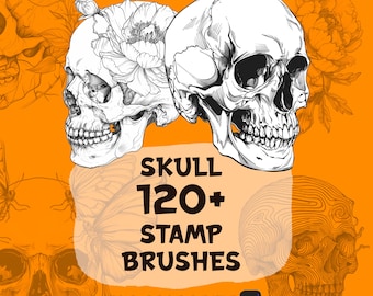 Procreate用スカルスタンプブラシ。タトゥースタンプ。Procreateデザインブラシセット。Procreate用タトゥーデザインスタンプブラシ。ハロウィンブラシ