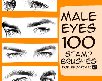 100 Male eyes stamp brushes for Procreate, Procreate, Procreate stamps, Procreate brushes, Procreate male portrait stamp brushes