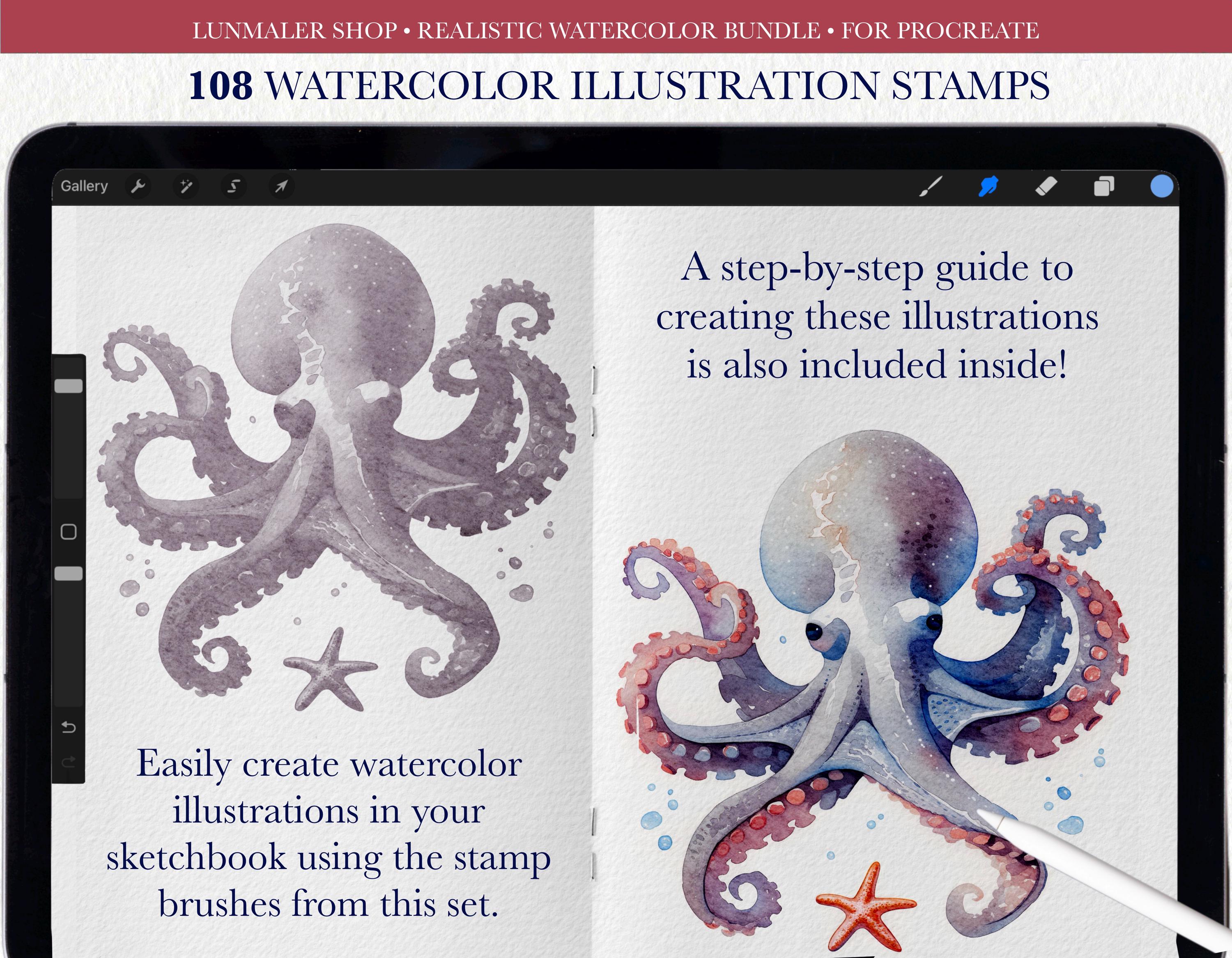 Realistic Watercolor Brushes for Procreate App. Wet Brushes, Watercolor ...