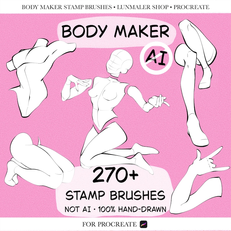 Female Body Maker Stamp Brushes for Procreate. Procreate character design. Procreate poses stamp. Head, Hand, Leg, Foot, Body Stamp brushes image 1
