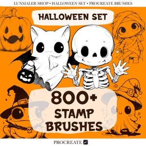 Megaset Halloween Procreate-stempelborstel: personage, spook, pompoen (digitale download)